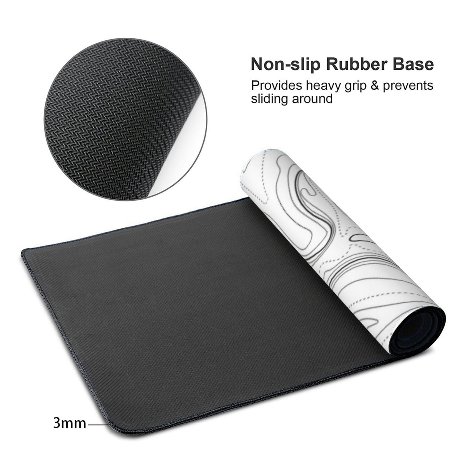 AQQA Tappetino per mouse topografico 3XL, oversize (120 x 61 cm), per giochi da scrivania completa, tappetino XXXL extra large, con base in gomma antiscivolo super spessa e design impermeabile, (Mega,