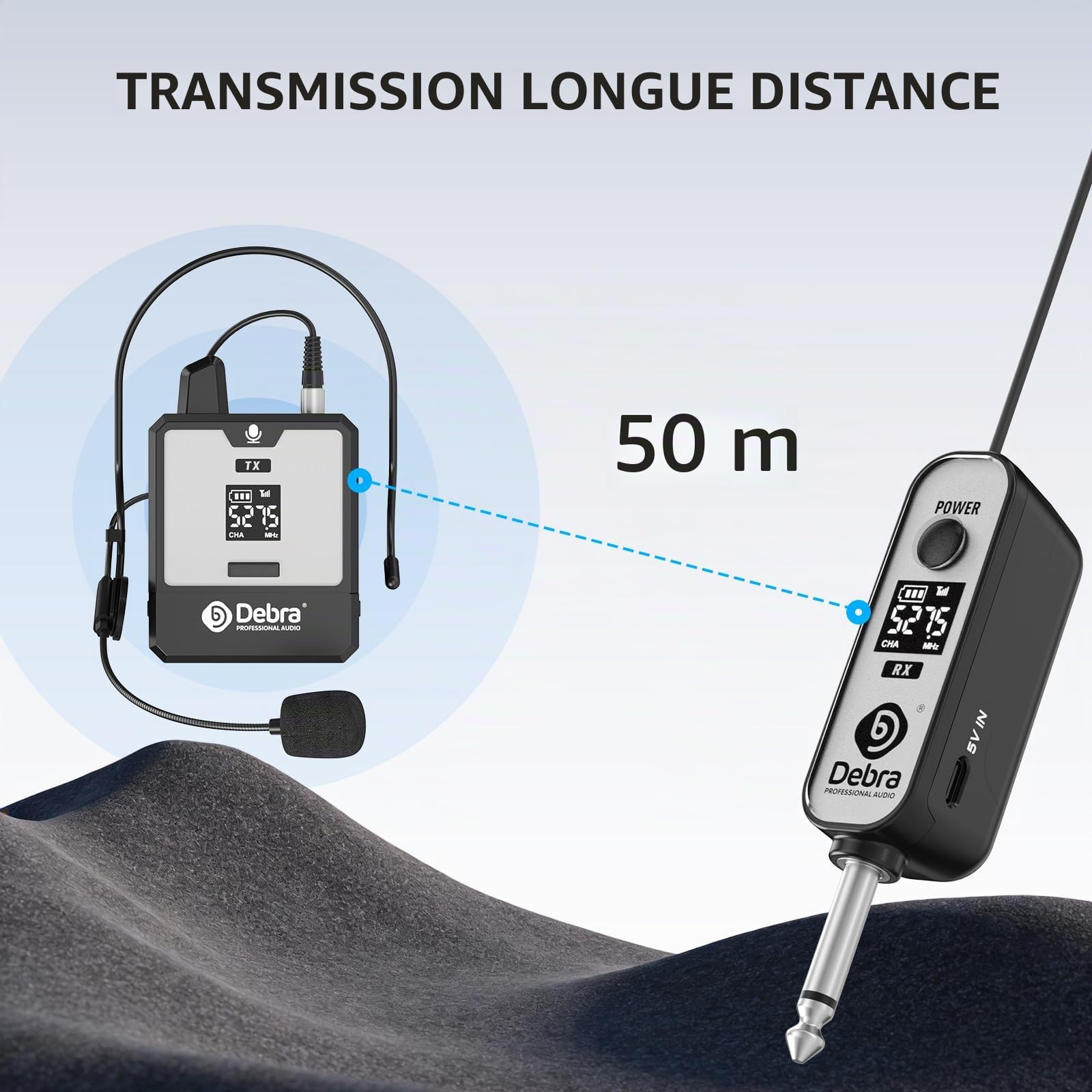 D Debra DT-01 Micro sans Fil UHF avec Récepteur – Set Micro Casque Professionnel Rechargeable, Plug & Play, 30 Canaux, Portée 50m, pour Karaoké, Conférence, Église, Sport