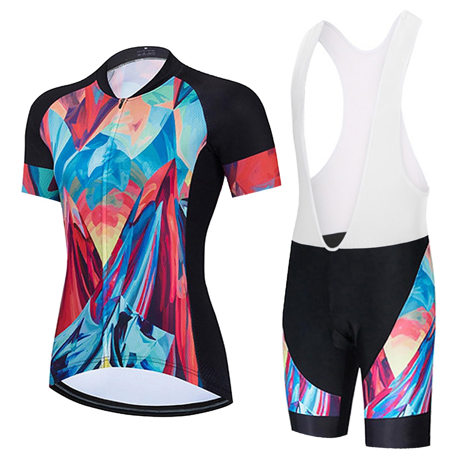 Vêtements Cyclisme Femme Tenue Cycliste Été, Maillot de Velo VTT Manche Courte MTB Jerseys et Cuissard à Bretelle avec 9D Coussin Gel,Ensemble Combinaisons de Cycling Respirant Séchage Rapide