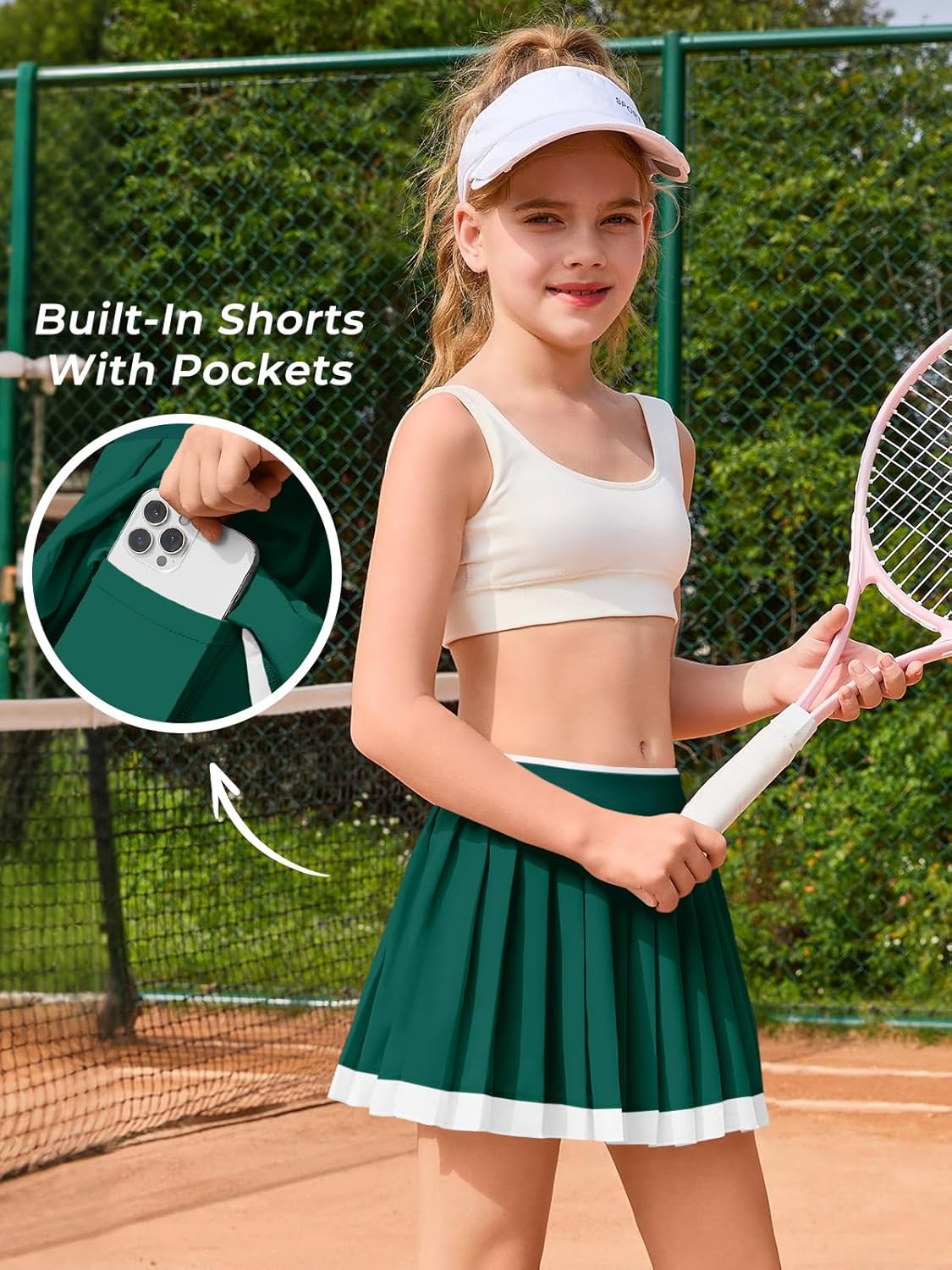 Haloumoning Girls Pleated Tennis Skirts with Shorts Kids High Waisted Athletic Skorts Golf Skirt with Pockets 5-14 Years - Image 5