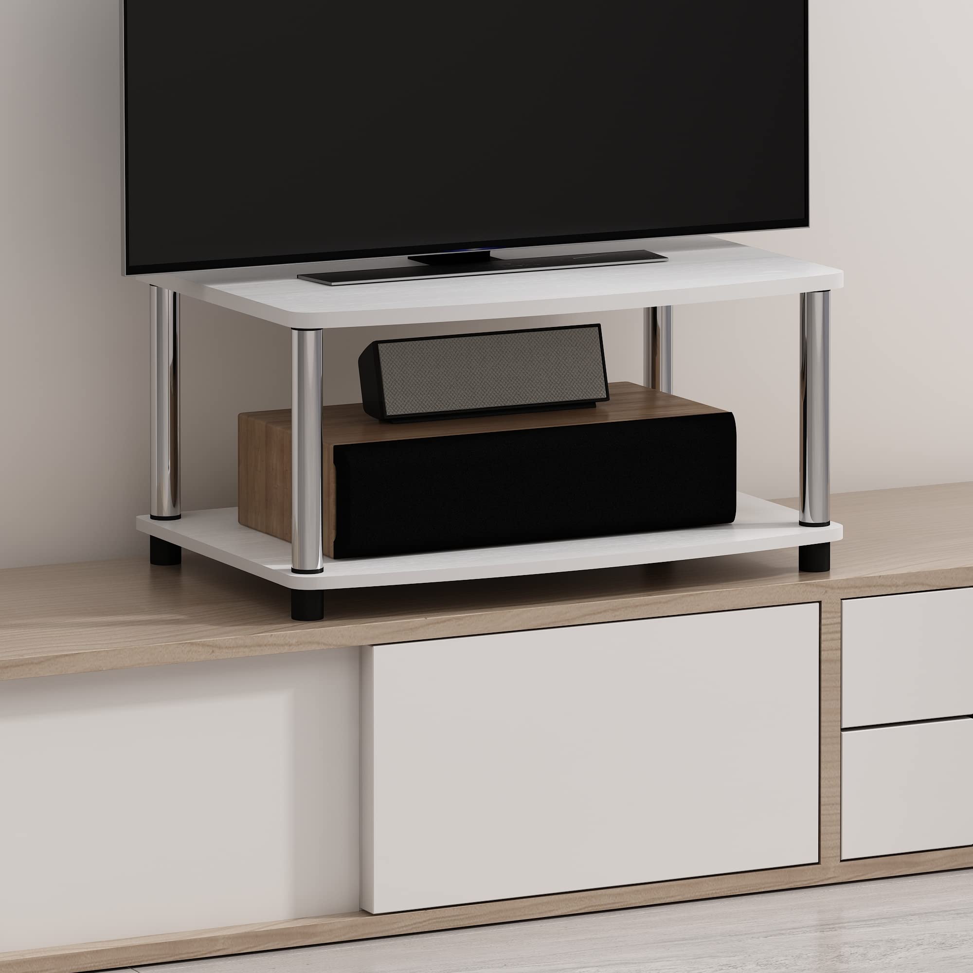 Furinno TURN-N-TUBE Printer Stand with Storage, 2-Tier Printer Table, Under Desk Printer Stand, for CPU, Office Supplies, Home Office, White Oak