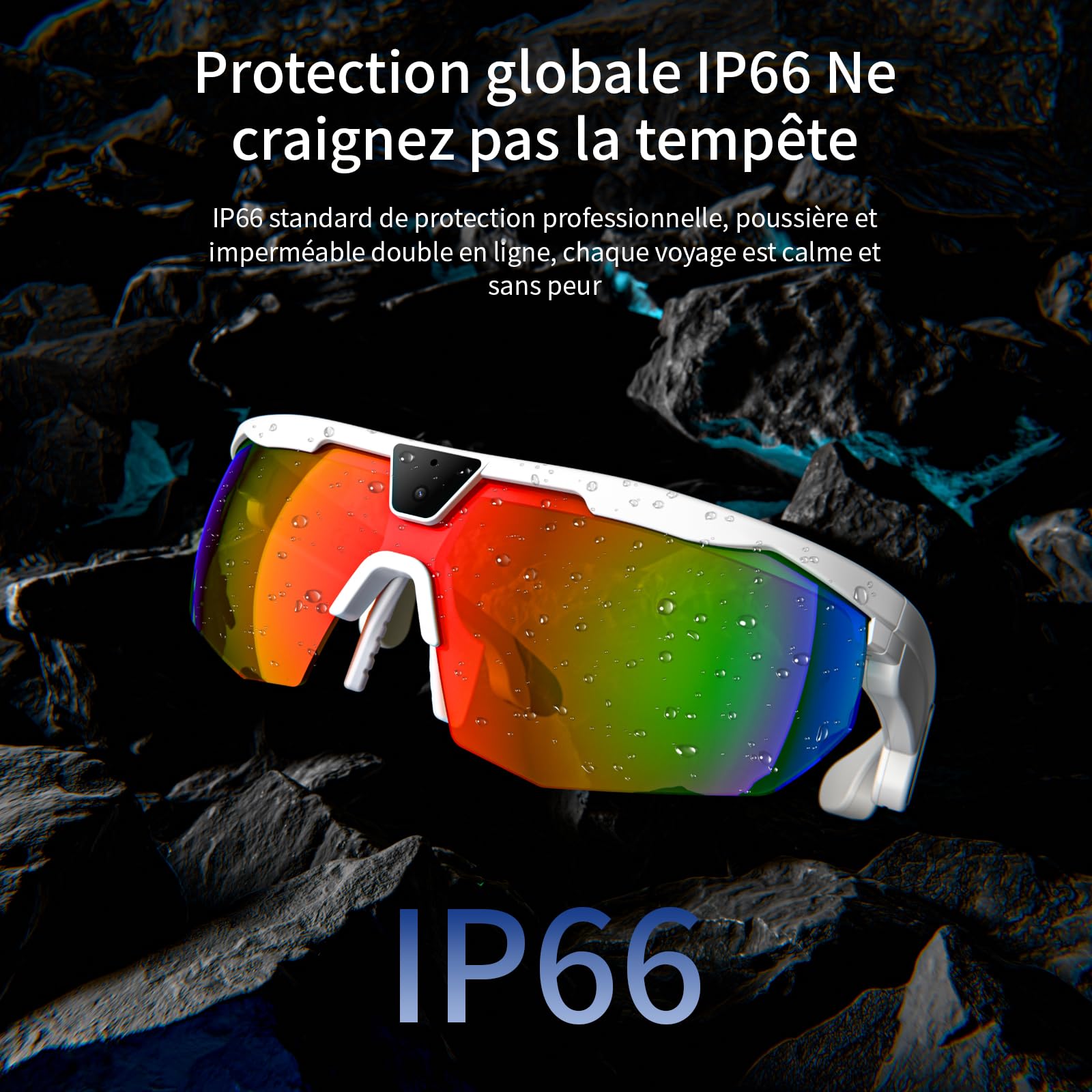 LOKMAT AI Lunettes intelligentes avec caméra, lunettes de soleil polarisées, étanches, anti-UV, anti-chocs, idéales pour le cyclisme et la randonnée - W640 Blanc