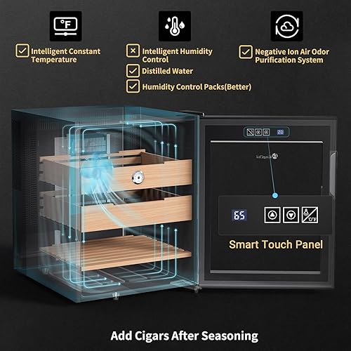 Miniatura 8 de KingChii Humidores eléctricos de cigarros de 33 litros, gabinete de control de temperatura con estantes de madera de cedro español y higrómetro de