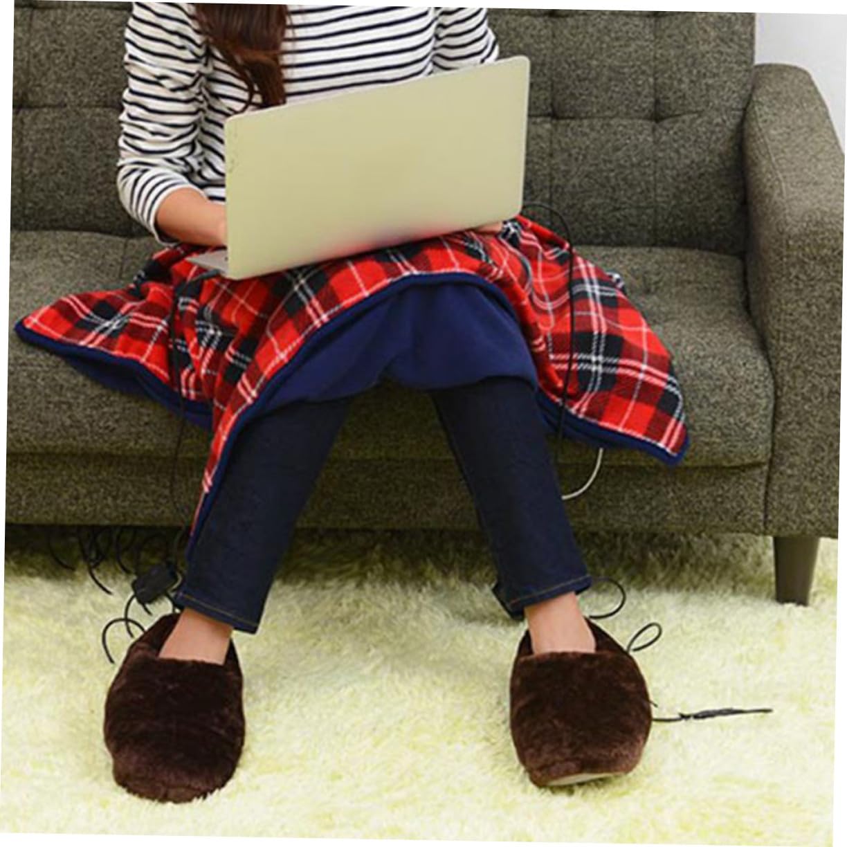 Scarpe Riscaldanti Elettriche 1 Paio Marrone USB in Peluche per Casa | Riscaldamento Rapido e Tenuta Termica, Forma Grande, Stile Adorabile, per Dormitorio e Casa