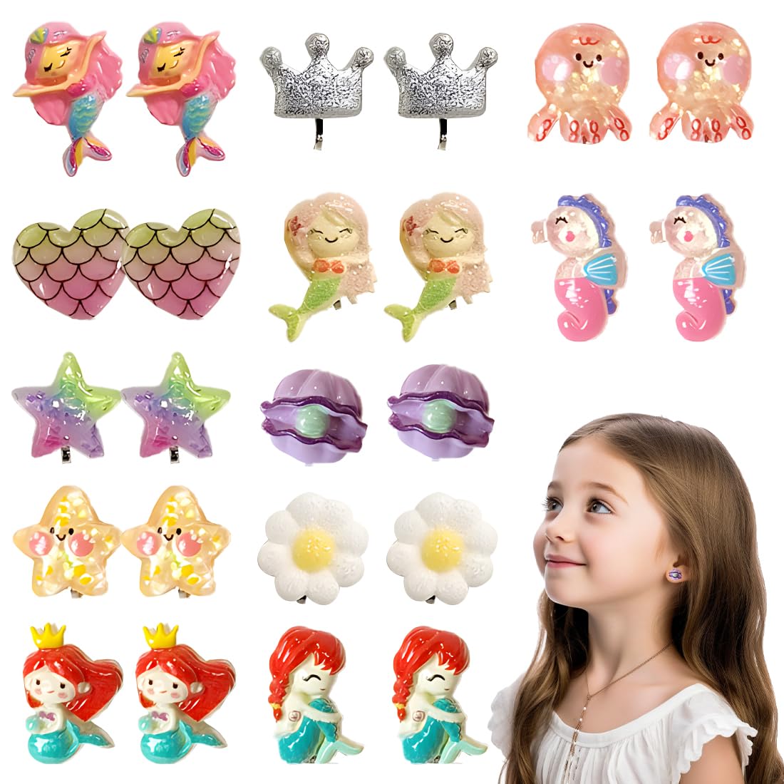 ZILZUFA 12 Paires Boucles d'oreilles Clip Fille Enfants, Magnifique Sirène Coquille Non Piercing Boucles d'oreilles Princesse Bijoux Accessoires Fête Anniversaire Cadeau ZILZUFA 12 Paires Boucles d'oreilles Clip Fille Enfants, Magnifique Sirène Coquille Non Piercing Boucles d'oreilles Princesse Bijoux Accessoires Fête Anniversaire Cadeau