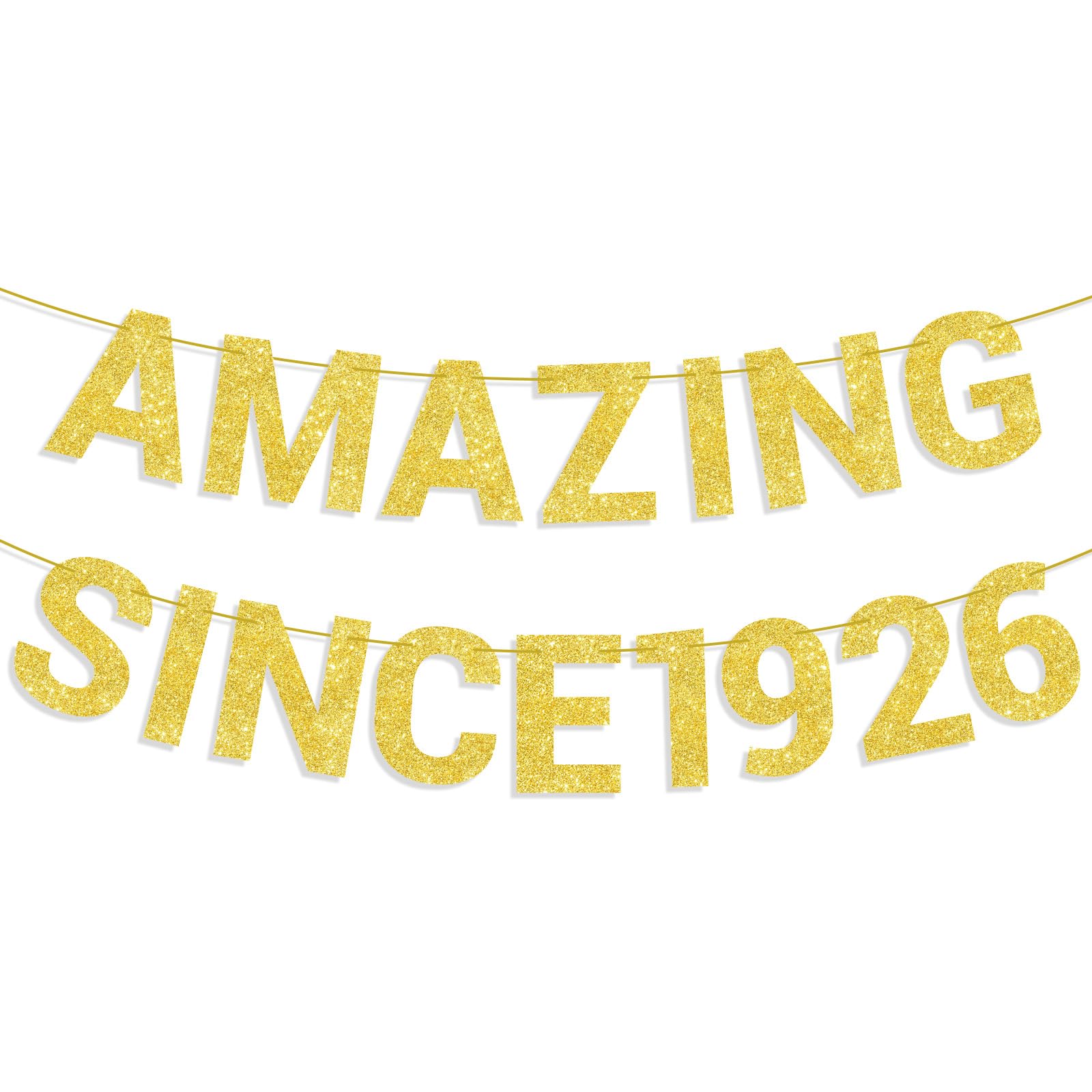 Amazing Since 1926 Banner, Gold Glitter Wedding Anniversary & Happy Birthday Party Backdrop Decoration Pre-string Hanging Banner for Women Men Milestone Celebration (100th)