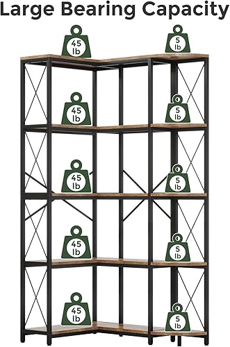 Miniatura 6 de Estantería esquinera reversible de 5 niveles, estantería industrial moderna, estante de almacenamiento grande en forma de L de 5 estantes con marco