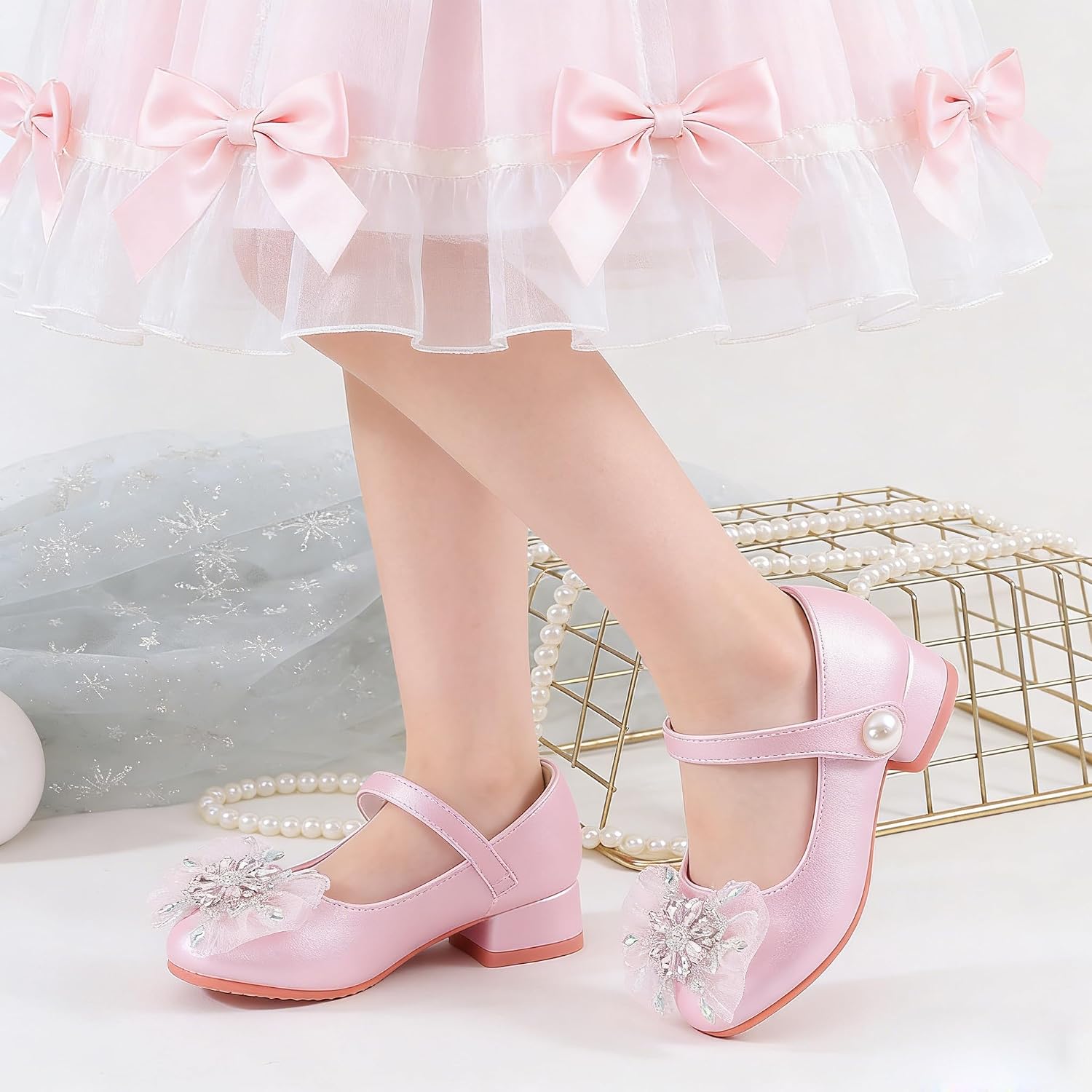 Girls Dress Shoes Adorable Sparkle Mary Jane Flats for Wedding Party