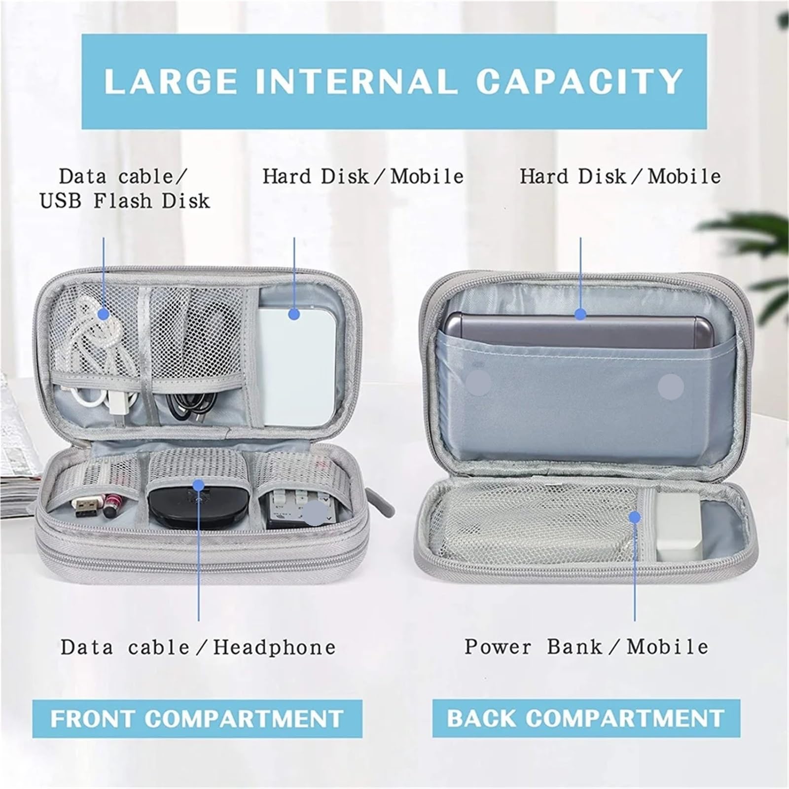 Borsa Organizzatore Cavo di stoccaggio elettronica viaggio | Impermeabile doppio strato(Black)