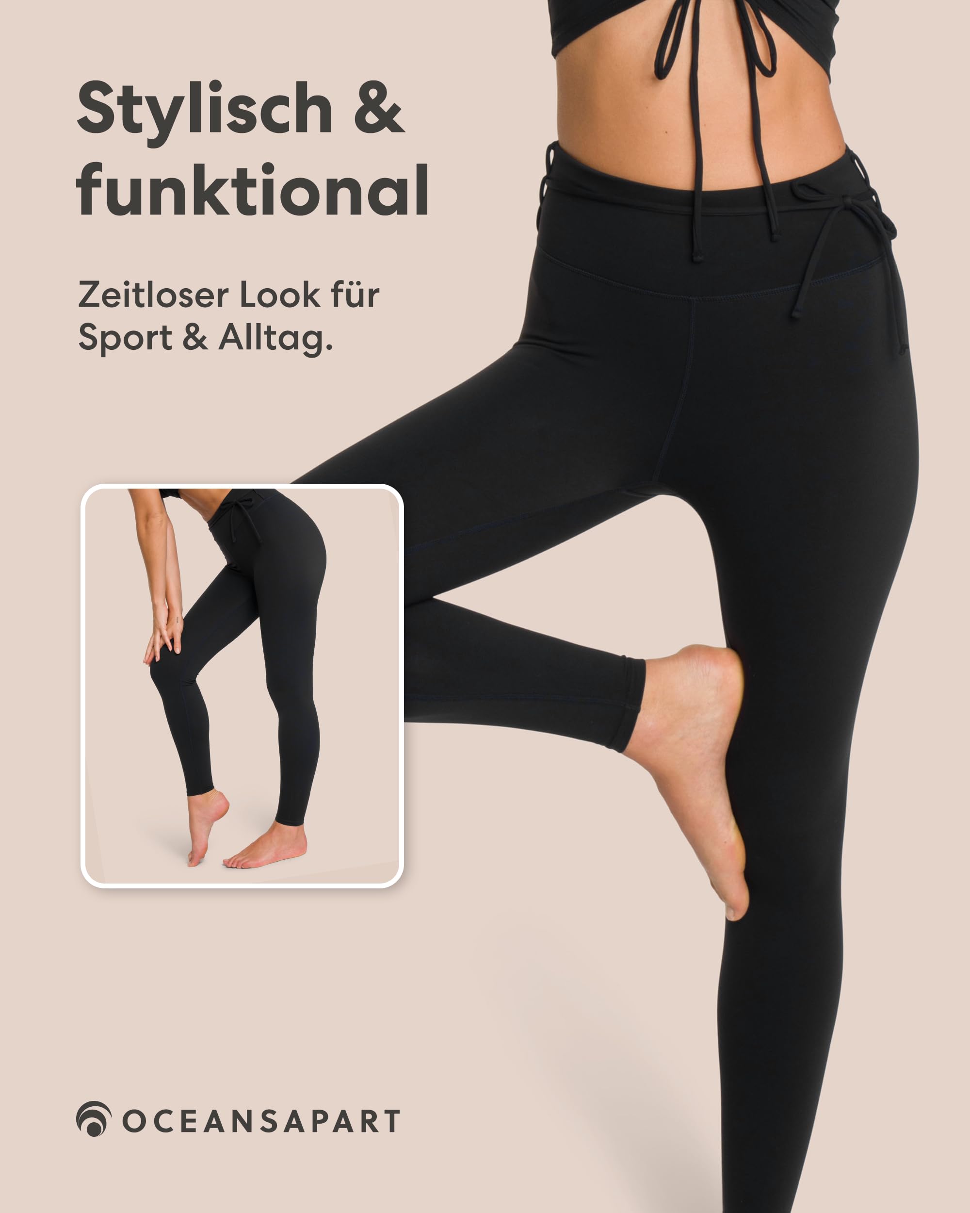 OCEANSAPART Gianna Pant - Sport Leggings Damen High Waist Blickdicht | Bundkordel & Anti-Rutsch Silikonband – Schnelltrocknend & Formgebend – Yogahose & Kompressionshose