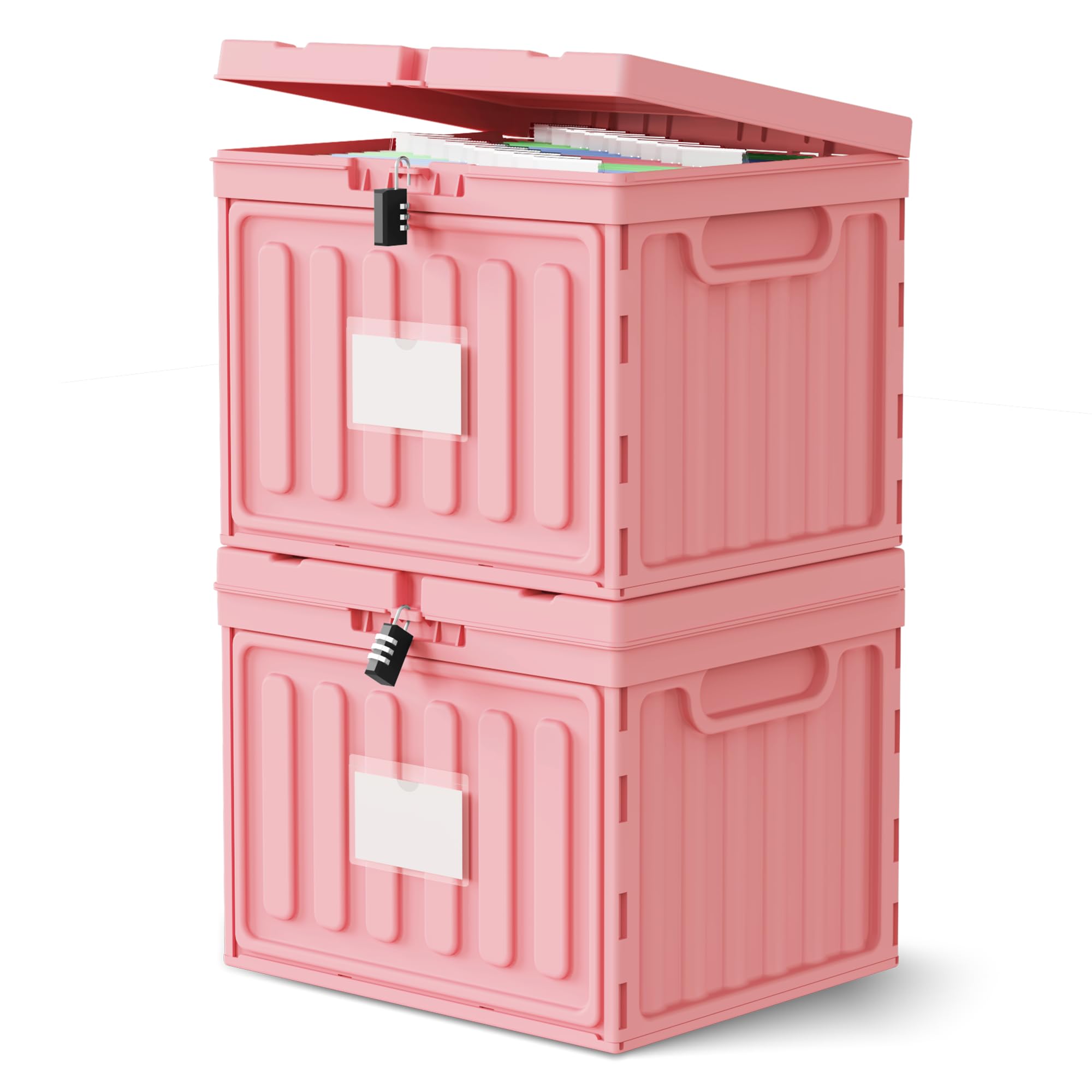 Photo 1 of Oterri Plastic File Box with Lid for Letter Size Hanging File Folders, Hanging File Folder Box for Home, Office, School, File Cabinet, Assembly File Organizer, Pink?Large-Without Folders