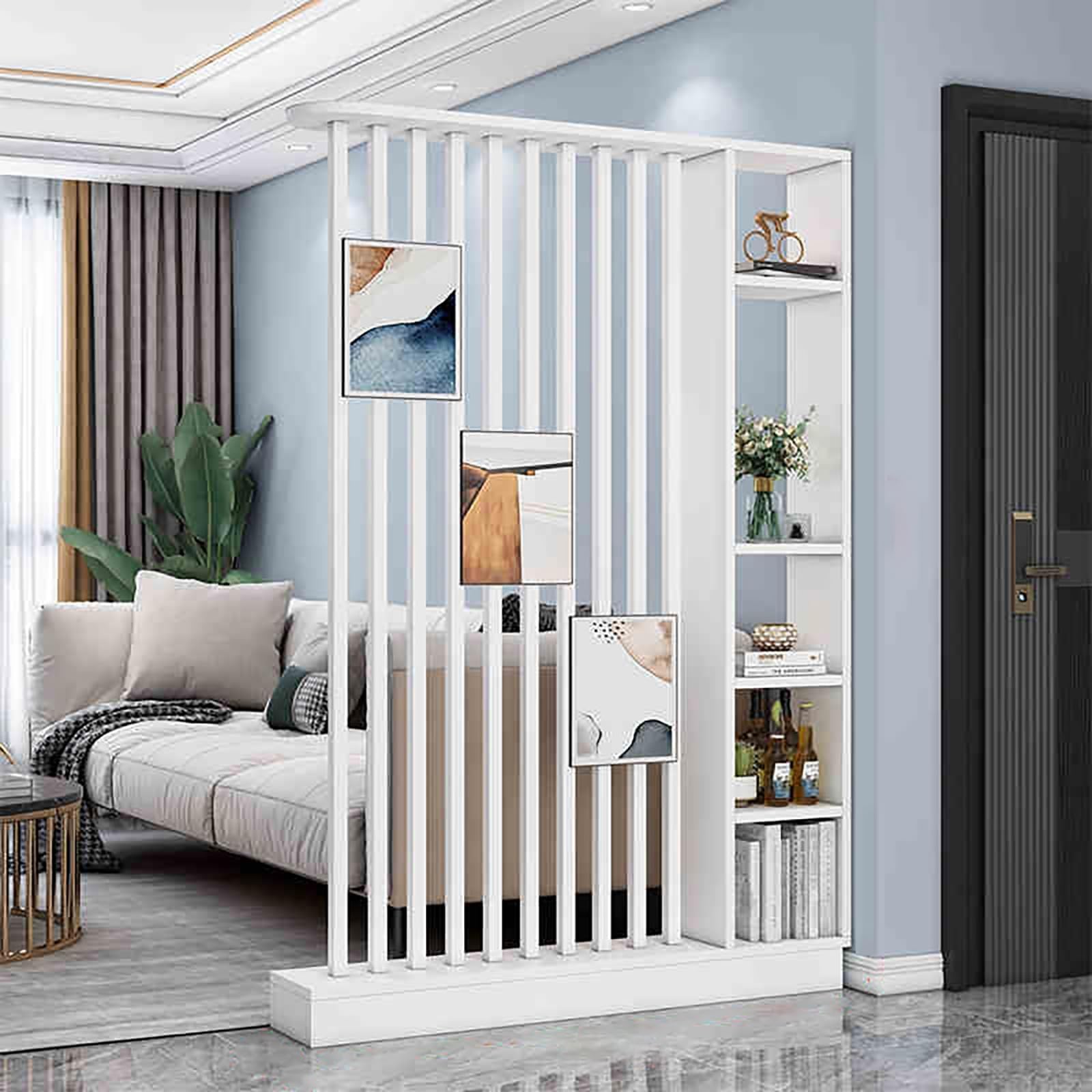 Columna de Pantalla divisoria Independiente para Entrada y Pasillo, Separador de ambientes con estantes para privacidad, Divisor de habitación del Suelo al Techo(A,140cm/55.1in)