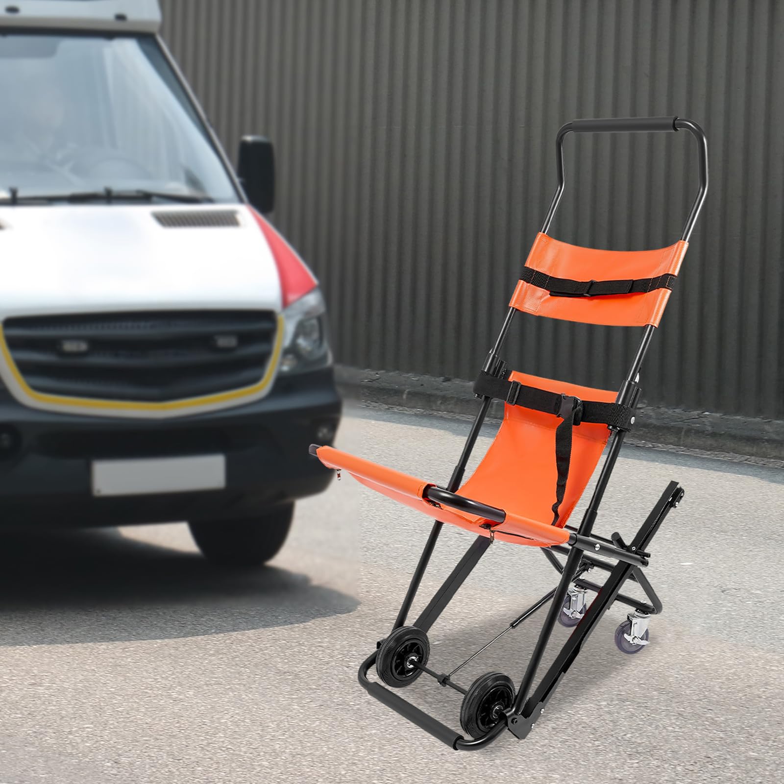 Silla de escalera plegable para escaleras con cinturones de seguridad, silla de ruedas de aluminio con 2 ruedas, elevador de escaleras portátil, ambulancia, bombero, evacuación para personas mayores