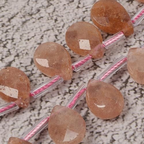 Miniatura 2 de Cuentas sueltas de cuarzo fresa natural con forma de lágrima facetada de 15 pulgadas (0.472 in) para hacer joyas, hebras de 15 pulgadas