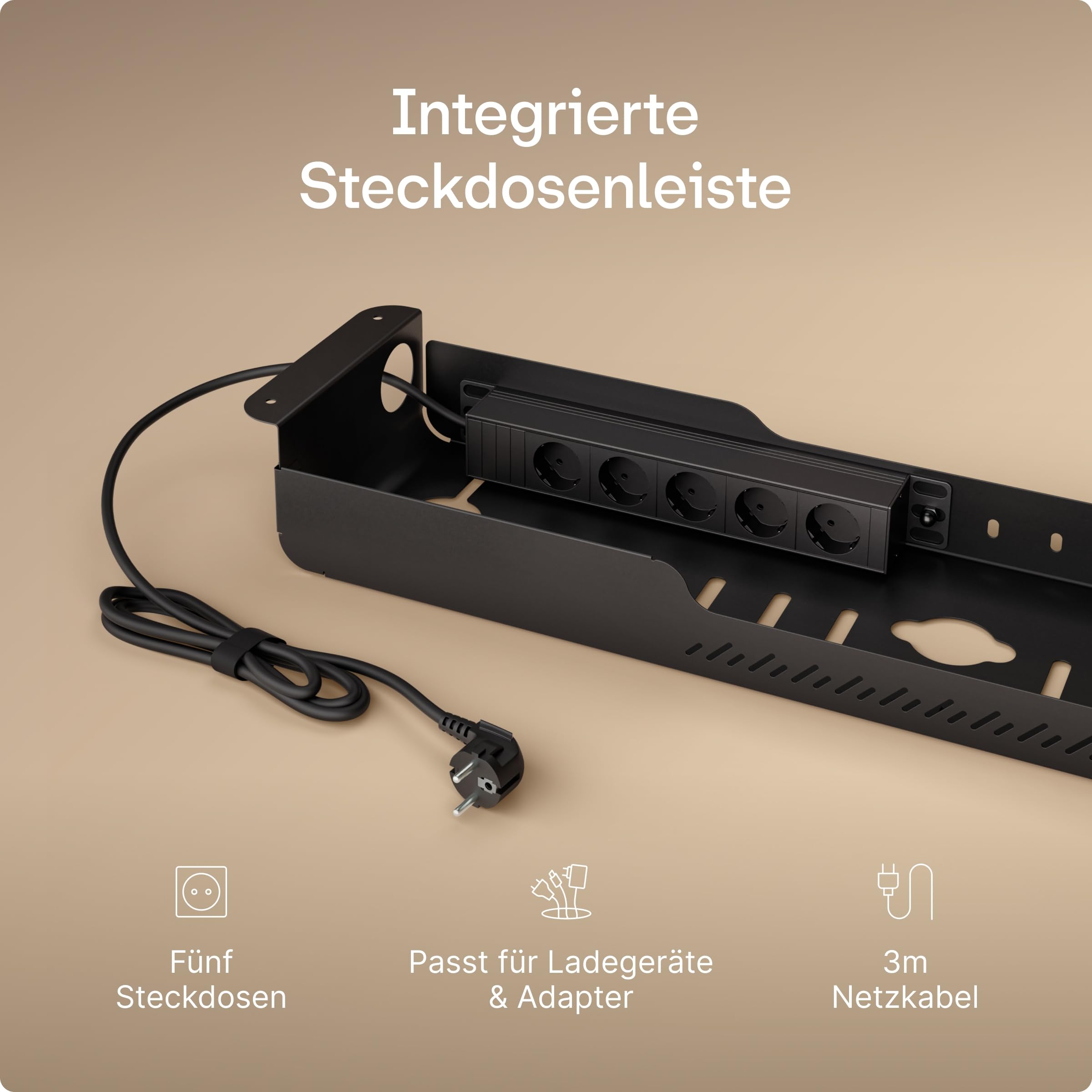 Cable Management Pro Untertisch-Kabelmanagement mit Steckdosenleiste, Stahl-Kabelorganizer mit magnetischer Abdeckung, belüftetes Design, einfache Montage