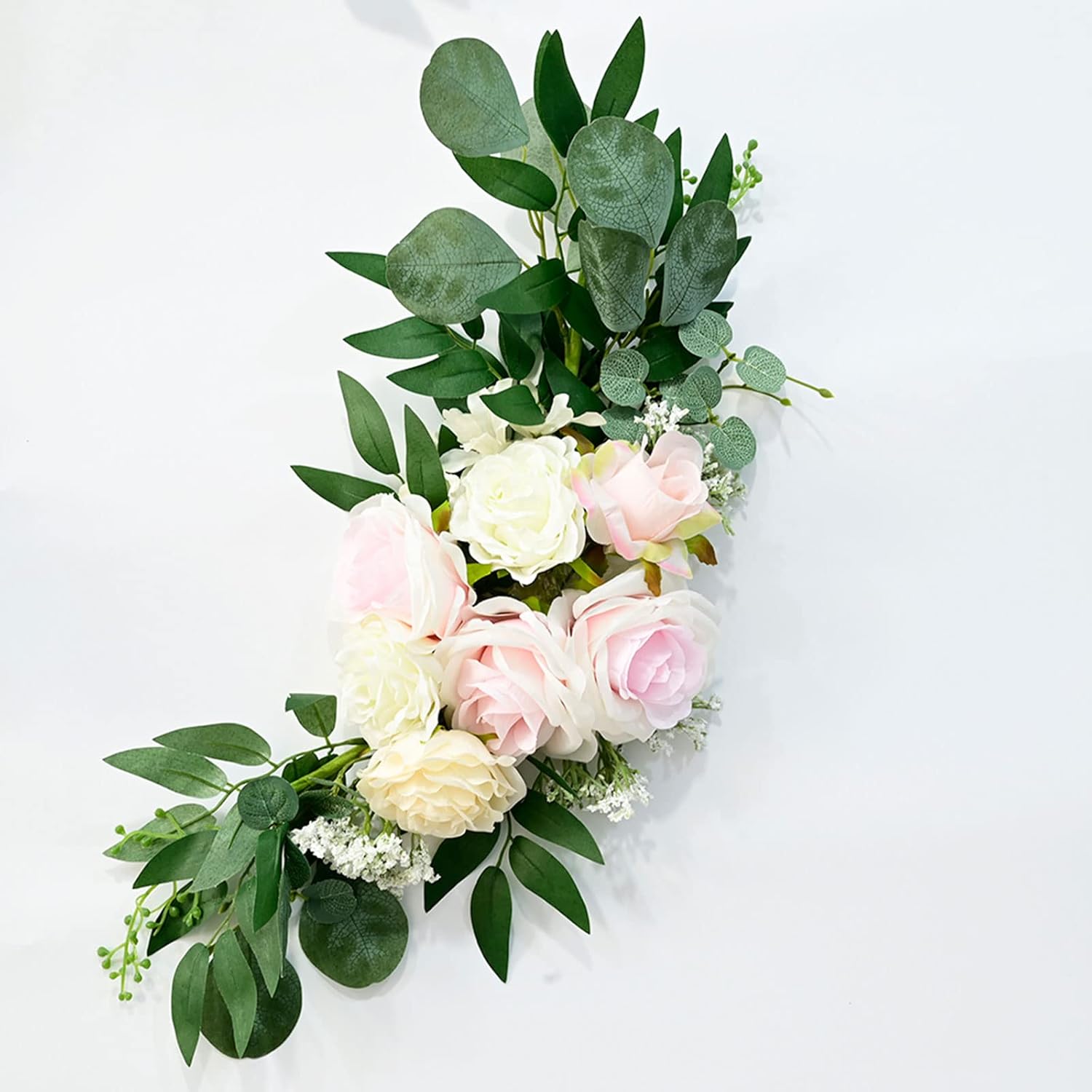 Wedding Arch Flowers Kit Pack of 2, Artificial Pink Rose Flowers with Green Leaves Large Faux Silk Flower Swag Floral Arrangement Swag for Wedding Ceremony Decor