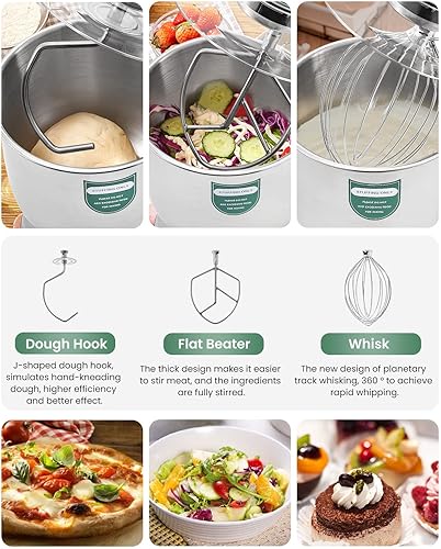 Miniatura 3 de Huanyu Mezclador de pie comercial 10QT 500W Licuadora de masa eléctrica con tazón de acero inoxidable 3 en 1 Multifuncional Máquina mezcladora de