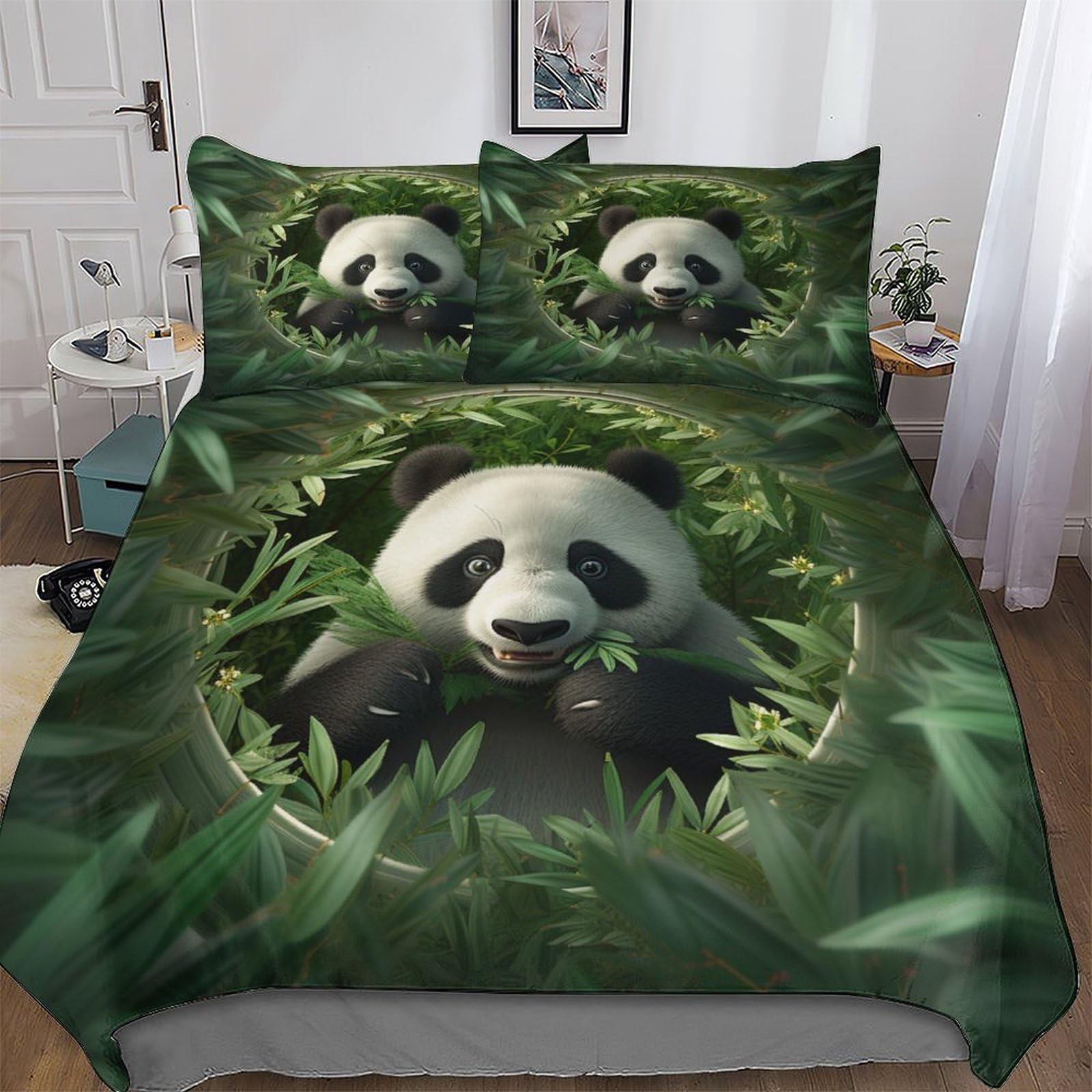 Panda 3D Duvet Cover Bedding Set for Boys Girls Adults 3 Pieces Quilt Cover Zipper Closure with Pillowcase Easy Care And Super Soft Poly Cotton Comforter Cover King (220x240cm)
