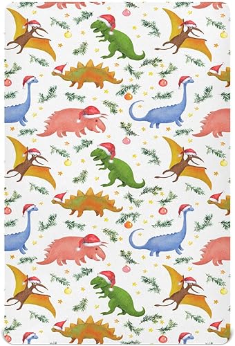 Miniatura 1 de Christmas Dinosaurs Crib Sheets - Stretchy Fitted Crib Sheets for Boys Girls, Unisex Cozy Baby Crib Sheet 27 x 39 x 5 Inches
