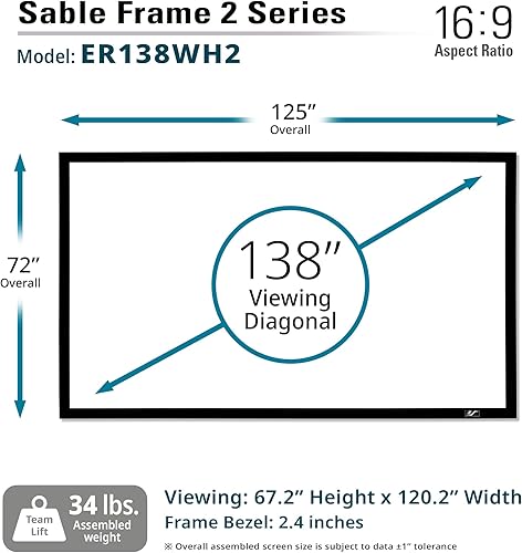 Miniatura 2 de Elite Screens Sable Frame - Pantalla de proyector de marco fijo de 138 pulgadas, montaje en pared, 8K4K UHD, certificado ISF CineWhite, para cine en