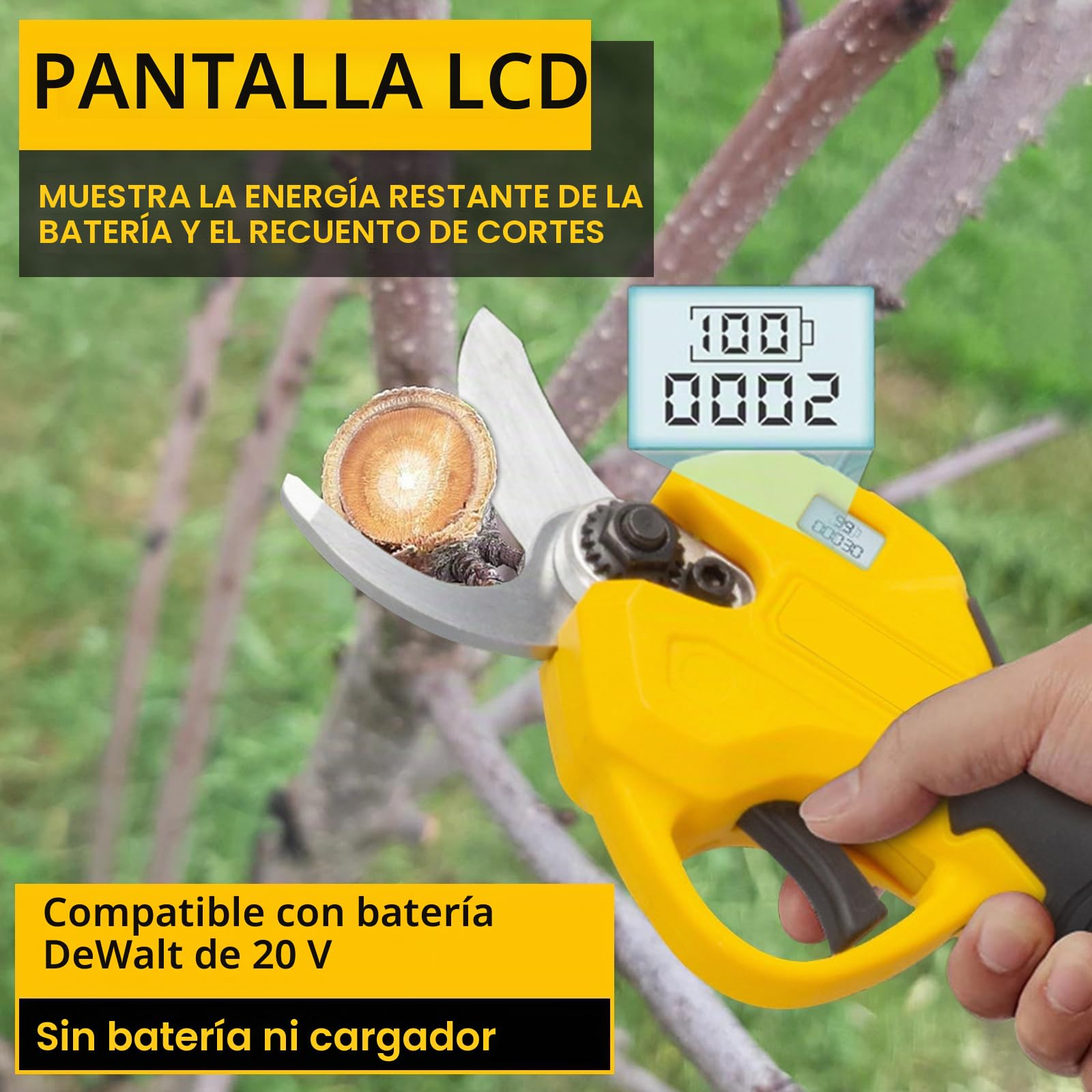 Tijeras de Podar Eléctricas, 45 mm Tijeras Eléctricas Podadora Electrica | Tijeras de Podar con Baterías Brushless Compatible con Dewalt 20V Batería, LCD Display para Jardinería (Sin batería)