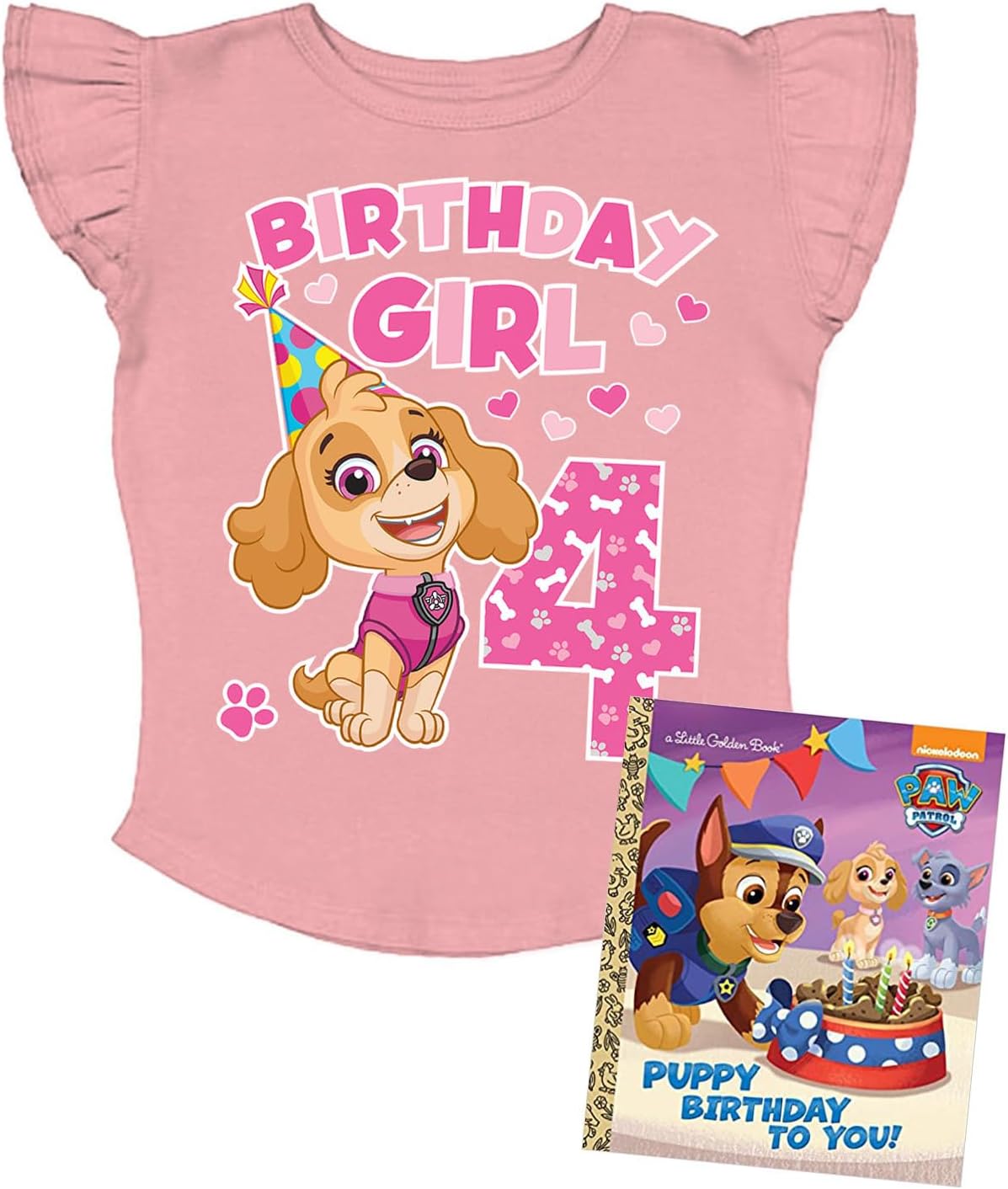 Paw Patrol Skye Toddler Birthday Girl Tee - Gift Idea for 3 or 4 Year Old Girls - Ruffle Sleeve Party Top