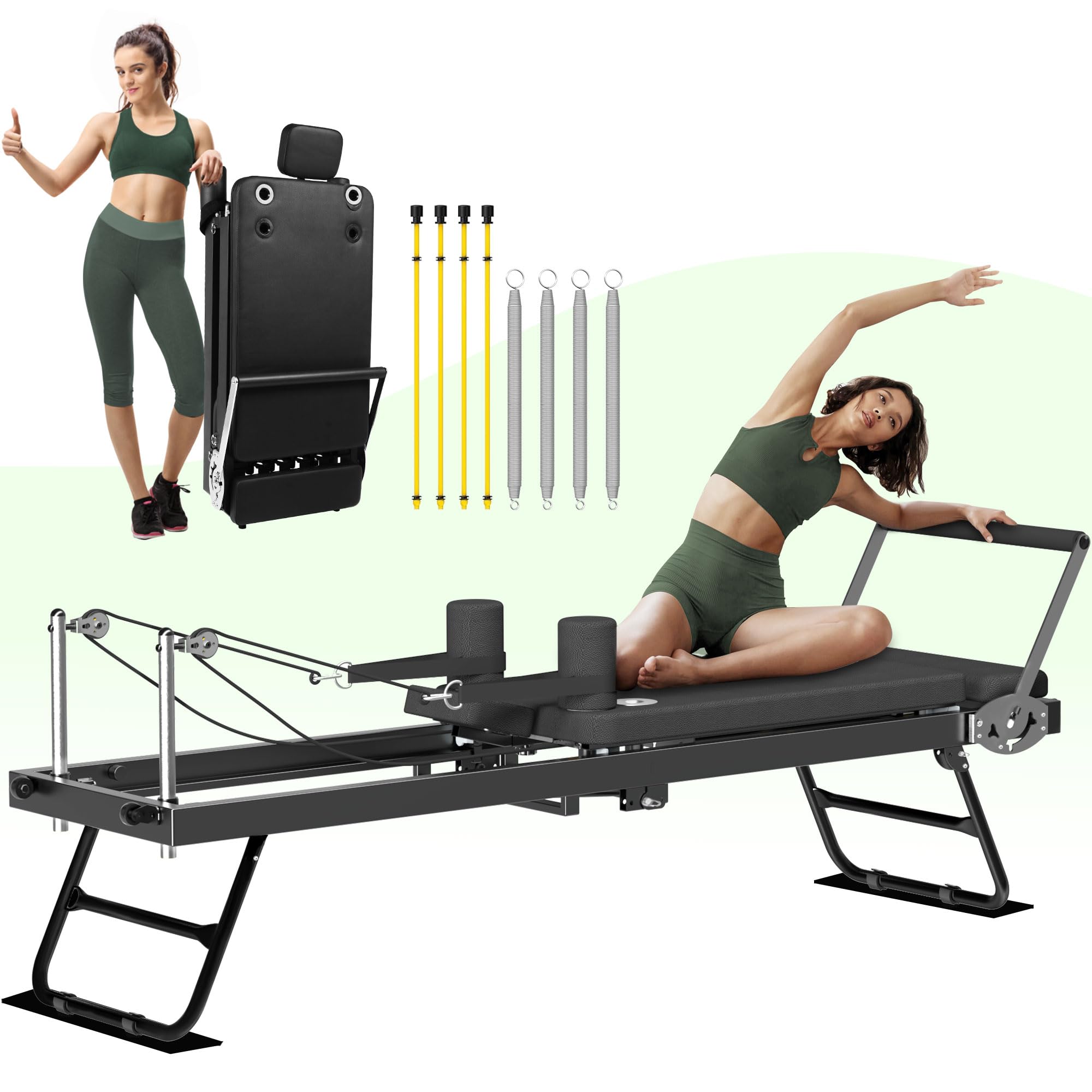 Pilates Reformer, Foldable Reformer Pilates Machine, Pilates Equipment for Home Women Use Gym Workout & Advanced and Beginners Users, Up to 400 lbs Weight Capacity Reformers