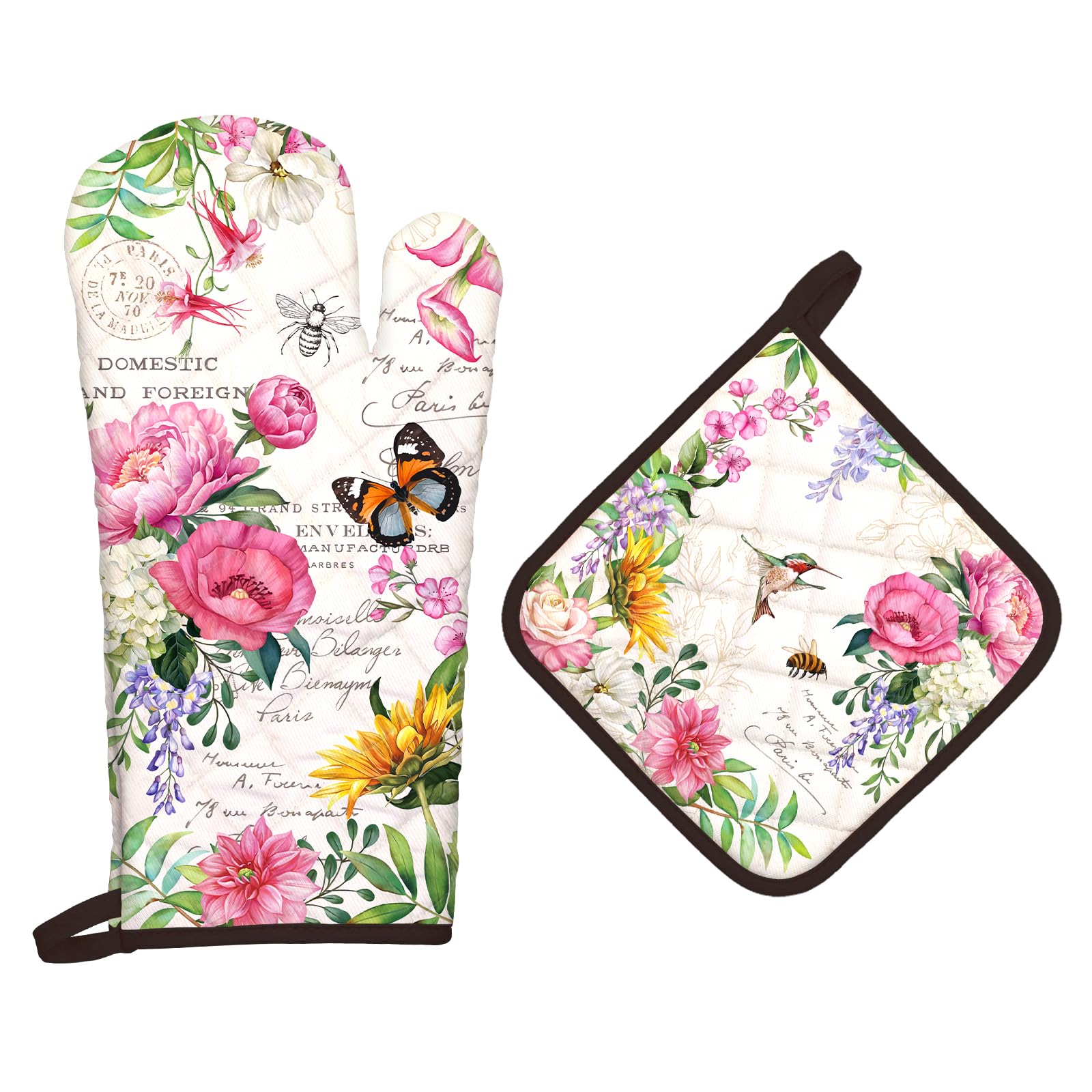 Arquiel Vintage Flower Oven Mitts and Pot Holders -100% Cotton