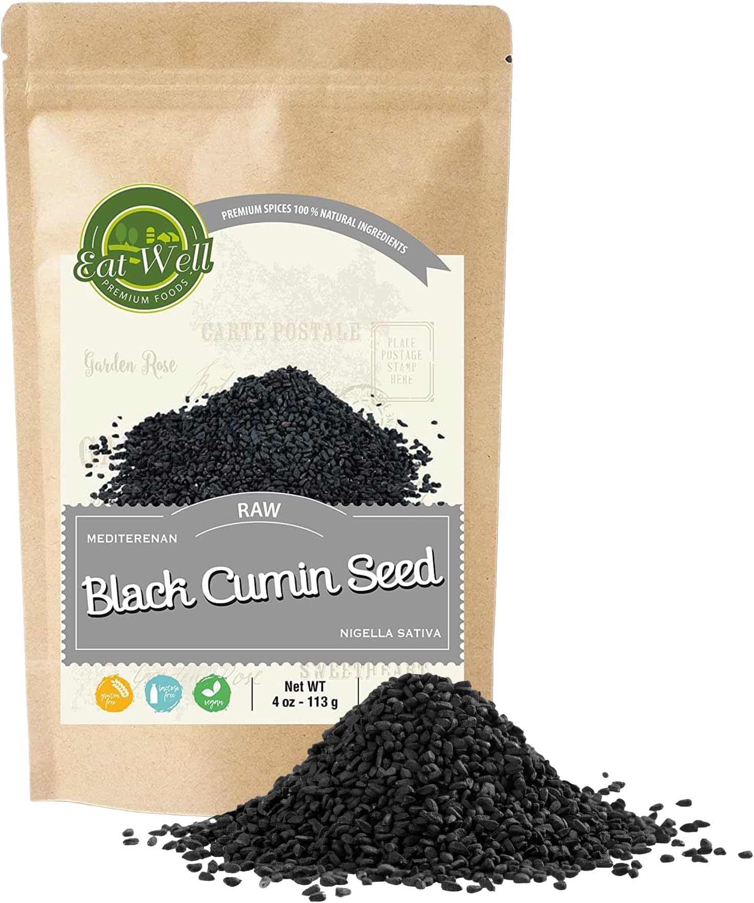 Eat Well Black Cumin Seeds 4 oz, 100% Natural Raw Whole Nigella Sativa Black Seed, Traditional Spices & Seasonings, Resealable Pack, Natural Gourmet Food & Spice Ingredients for Cooking