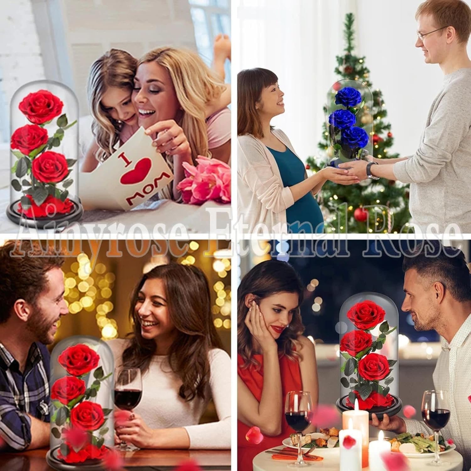 Wieczna Róża Wieczne Zakonserwowane Róże W Szklanej Kopule 5 Główek Kwiatowych Róża Forever Love Upominek ślubny Dla Kobiet I Dziewczyn, 3headsbluerose