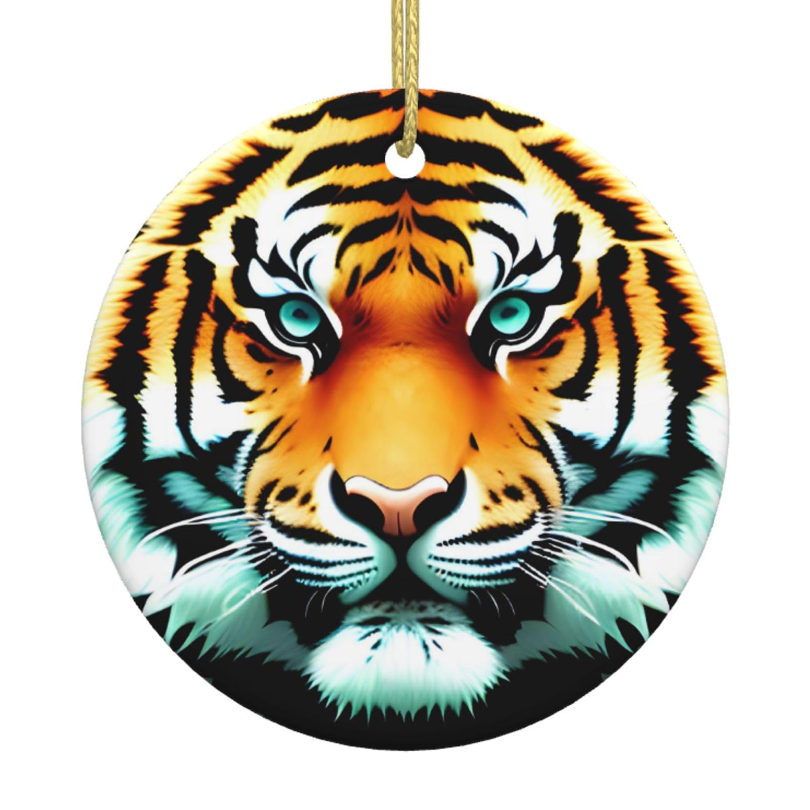 Little Fat Tiger Head Printed Christmas Tree Ceramic Ornaments Holiday Decoration Christmas Unique Pendant for Christmas Party