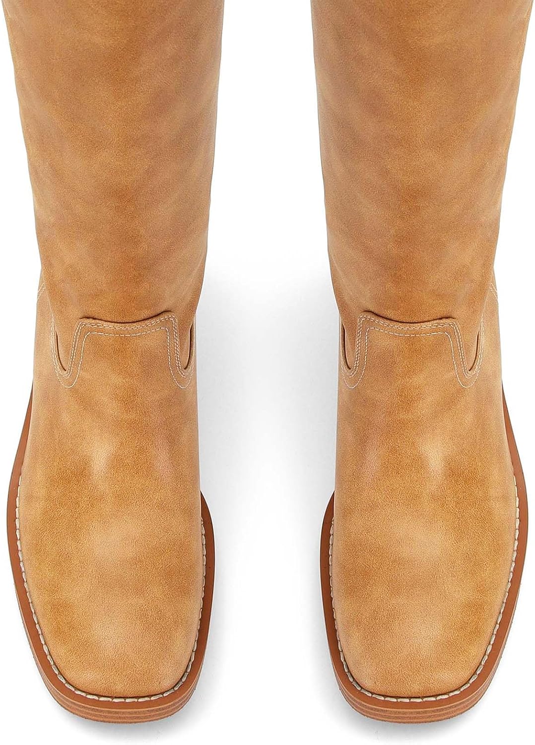 Womens Banana Knee High Boots Square Toe Comfortable Campus Boots Block Heel Riding Boots Wide Calf Long Tall Boots - Image 5