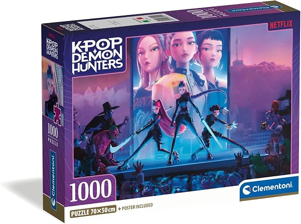 Clementoni Puzzle 1000 Pezzi per Adulti e Ragazzi, Illustrazione con Tema K-pop Demon Hunters, Idea Regalo, Made in Italy, 70x50 cm, Poster Incluso, 37121 - 1