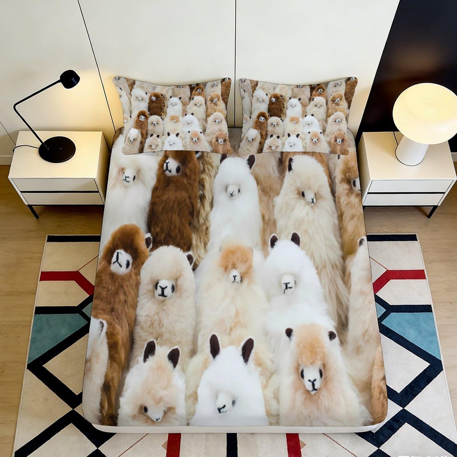 Jqzkxnhpbr Style-1 3D Printed Llama Alpaca Fitted Sheet Microfiber Soft Animal Pattern Mattress Cover For Bedroom Dorm Décor 90X200x25cm