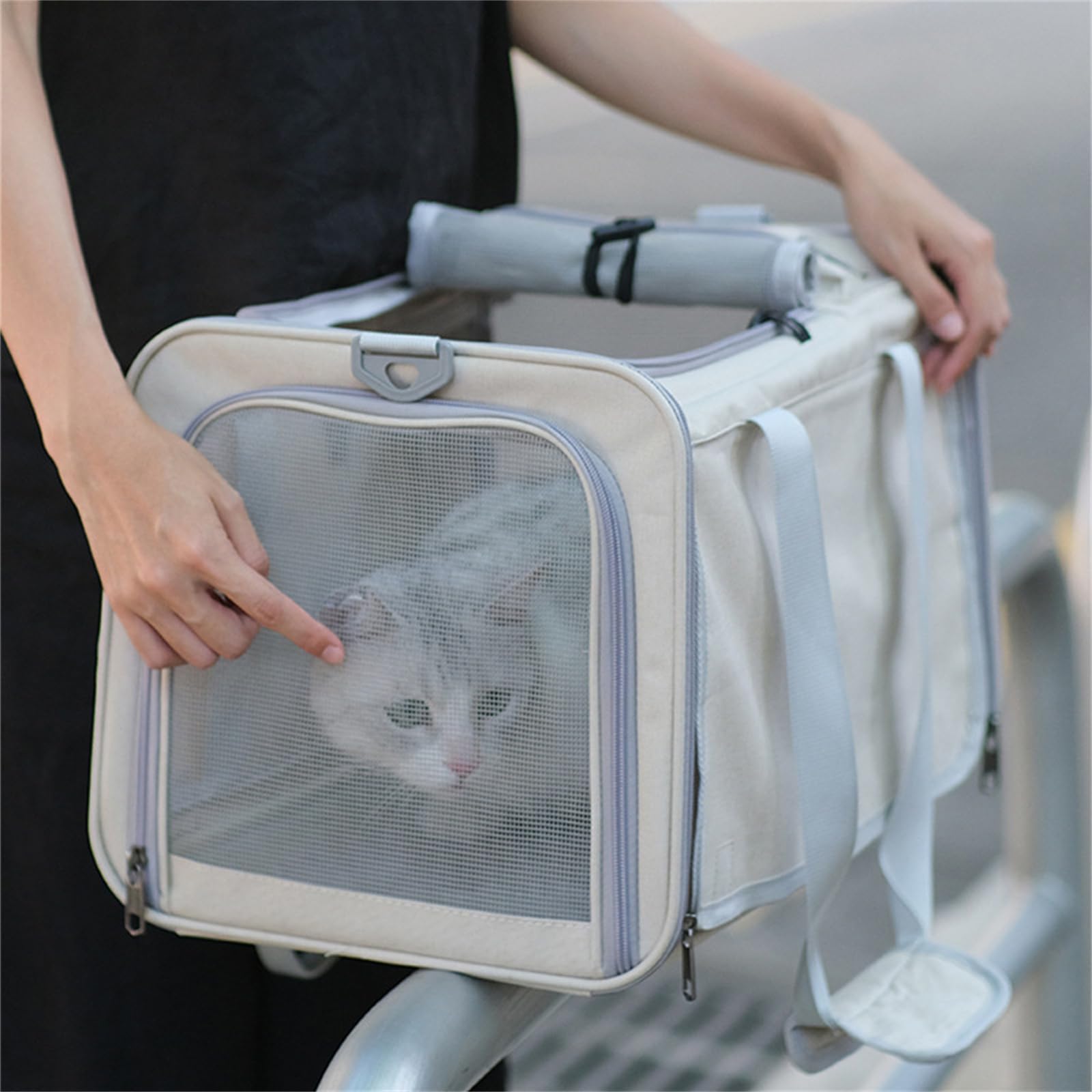 Transportin Gato Perro Pequeño, Bolsa Transporte Mascotas Transportin Gato Plegable Transpirable Duradera Bolsa de Transporte para Cachorros y Gatitos, Viaje, Paseo (47x29x30CM,Azul)