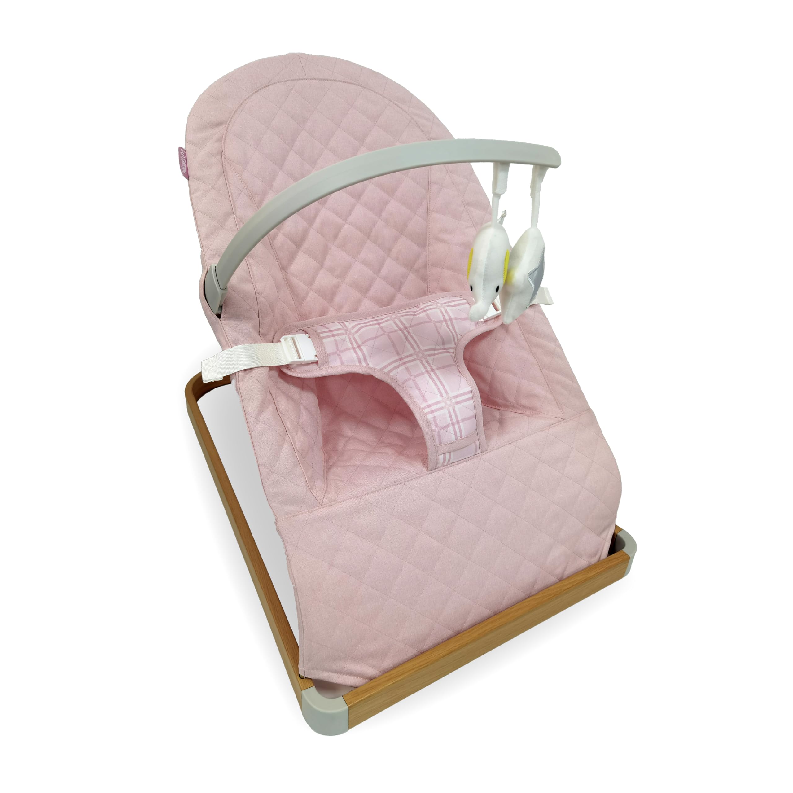 My BabiieBaby Bouncer with Toy Bar – Newborn Ergonomic Bouncer Chair, from Birth to 9 Months (9kg) - Pink Plaid