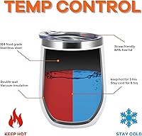 Vista 2 de COMOOO Vaso de vino de 12 onzas con tapa y popote, copa de vino de acero inoxidable, copa de vino de doble pared aislada al vacío para vino, Blanco