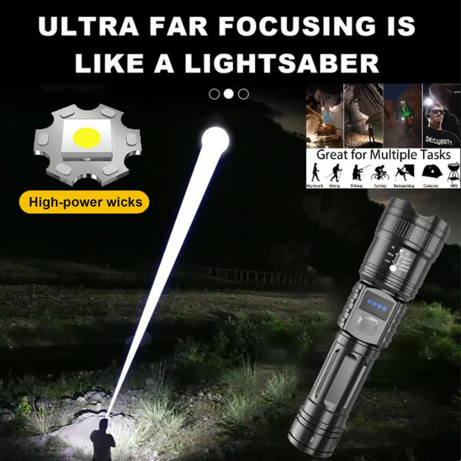 Linternas - Torcia di sopravvivenza 2025, torcia tattica ricaricabile a LED, ad alta luminosità, impermeabile, zoomabile, luce portatile per campeggio, 2 pezzi