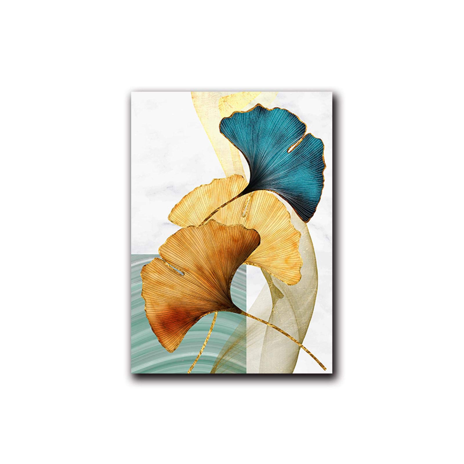 Cartel de hoja de planta de oro azul Impresión de lienzo nórdico Pinturas de arte de pared Cuadro moderno Decoración de sala de estar, Listo para colgar 50x70cmx3pcs Marco interior