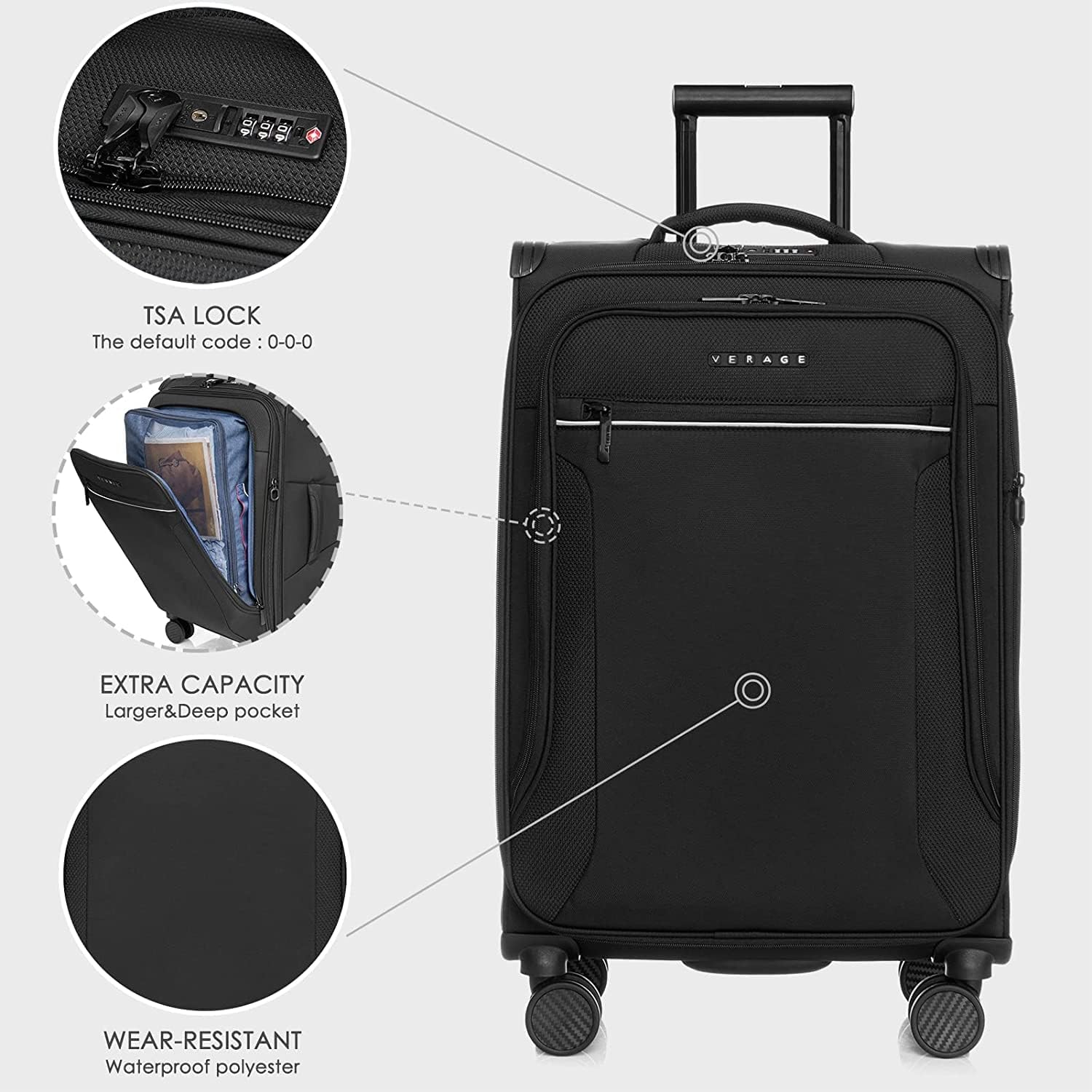 review VERAGE Toledo 2 Pieces Luggage Sets, Softside Expandable Spinner Wheel Suitcase with Flashlight, Black, 2-Piece Set(20/24)