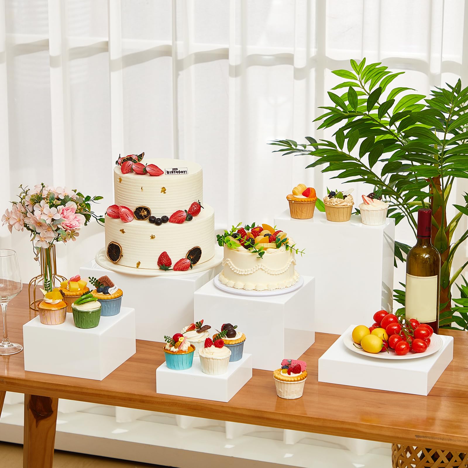 Leinuosen 6 elevadores de buffet, elevadores de alimentos para mesa de buffet, cubos acrílicos con soporte de exhibición inferior hueco para catering coleccionables de 6, 7, 8, 9, 10 y 11 pulgadas
