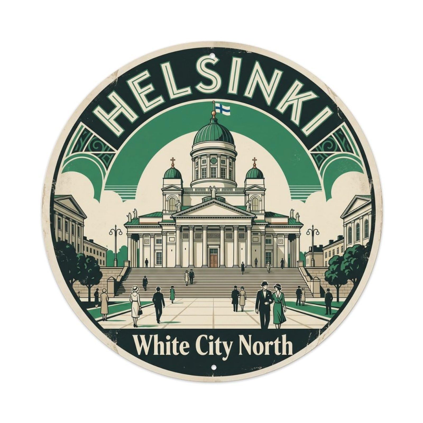Cmhok Vintage Style Vintage Travel Helsinki Finland Cathedral Metal Tin Sign Plaque Wall Decor For Cafe, Club, Garden Round Metal Poster 8X8inch