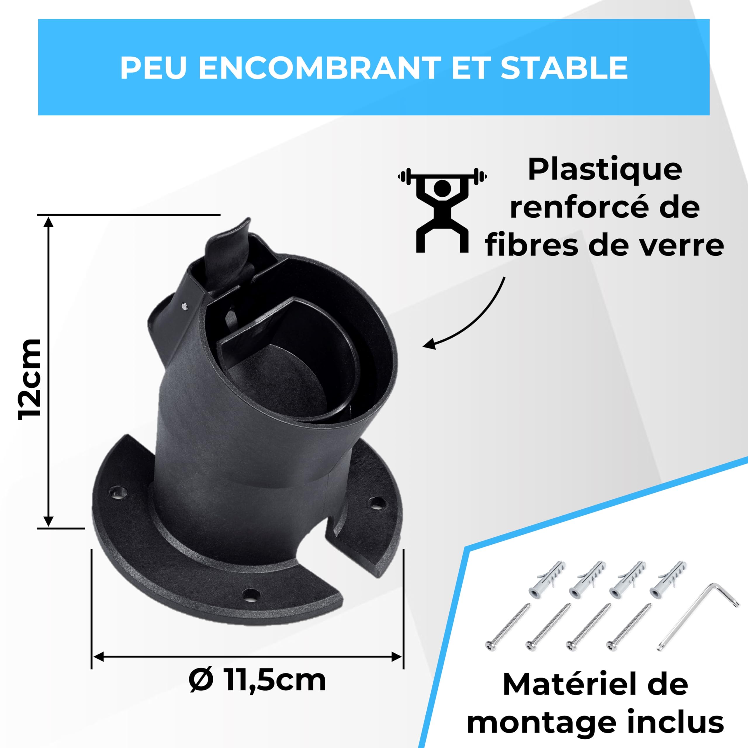 Graft Support Mural de Type 2 pour câble | Support pour Voiture électrique à Un connecteur IEC 62196-2 | Accessoire pour Station de Charge Type 2, avec système antivol pour câble et Chargeur