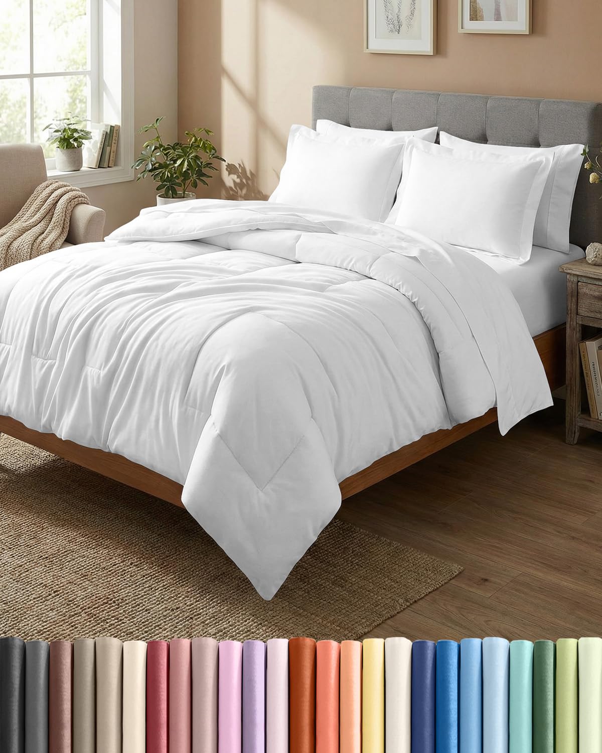 Queen Comforter Set White - Bed in a Bag (7 Pieces)