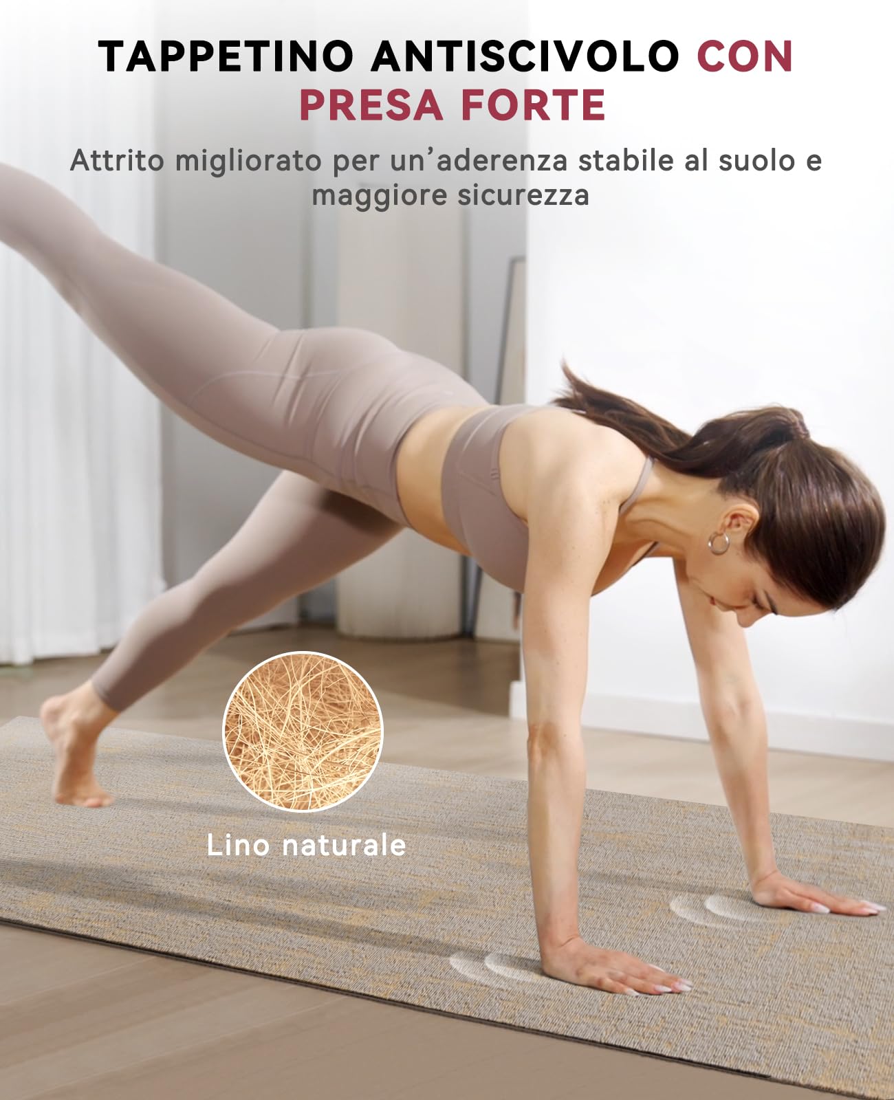 HAPBEAR Tappetino Yoga XXL 213×76cm – Tappetino Palestra Grande in Lino Naturale 6mm, Antiscivolo e Spesso – Tappeto Yoga per Casa, Pilates, Allenamento, Stretching e Fitness