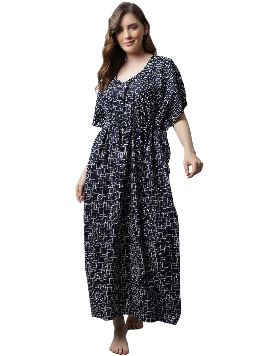 secret wish Blue Printed Cotton Kaftan Nighty-picture-17