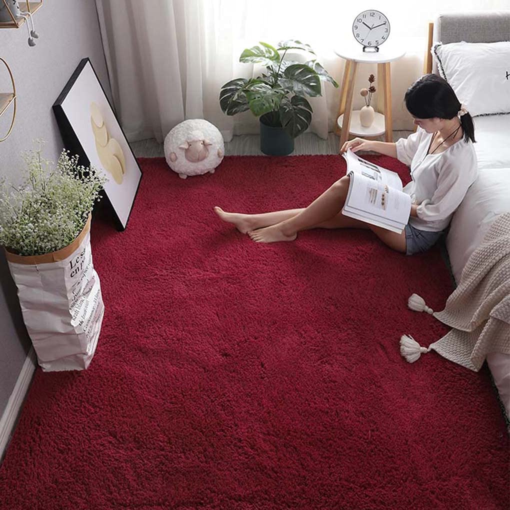 Amazon｜カーペット 長方形 ワインレッド シャギー ラグマット