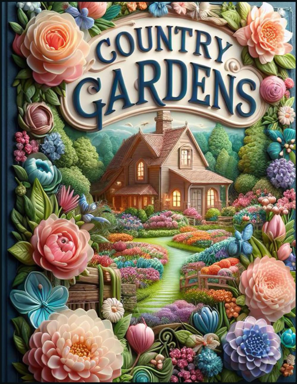 Country Gardens Spring Landscapes Grayscale Adult Coloring Book: 50 Stunning Countryside Designs, Peaceful Spring Large Print, Relaxing Country ... Cottages and Enchanting Country Homes.