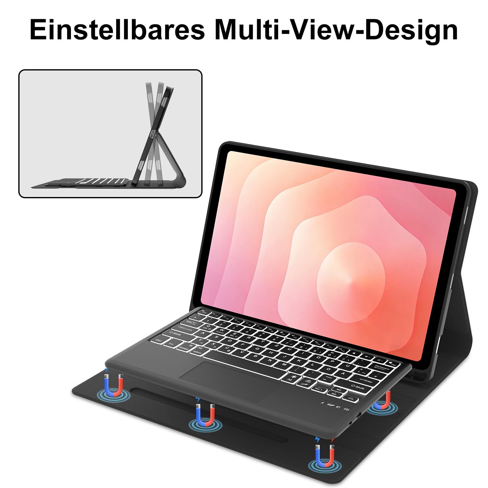 Tastatur für Samsung Galaxy S11 Ultra 14,6 Touchpad Beleuchtung, Schwarz | Magnetisch Abnehmbarer Tastatur für Teblet Samsung S11 Ultra 14.6" 2025 (SM-X936B/SM-X930), Deutsches QWERTZ Keyboard