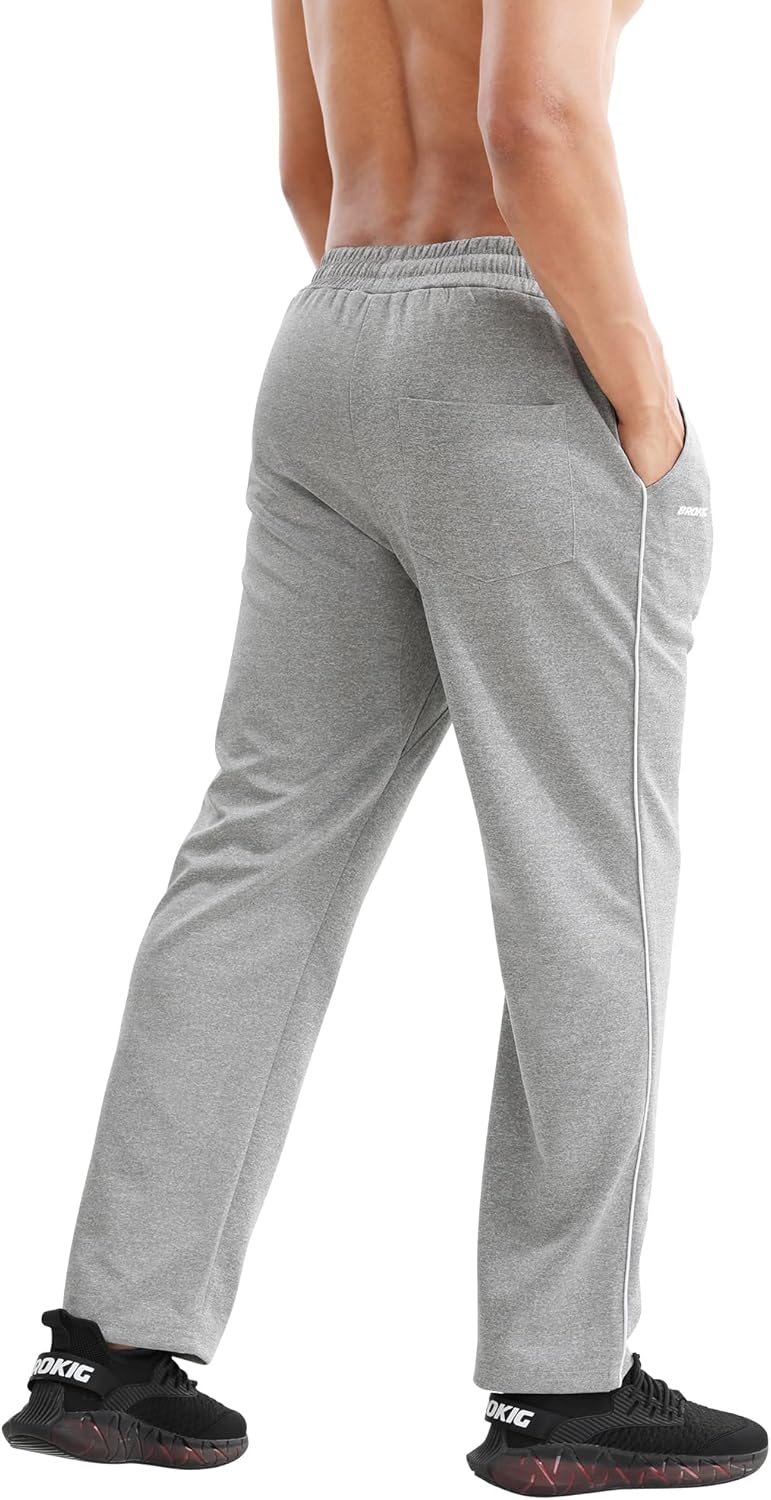 BROKIG Men's Stripe Baggy Workout Sweatpants Open Bottom Straight Leg Casual Sweat Pants with Pockets - Image 6